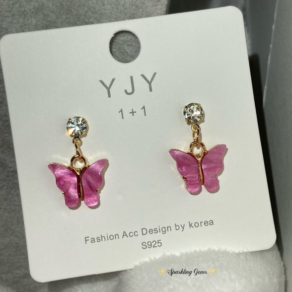 3-$15 Cute Dusty Rose Acrylic Butterfly Dangle Earrings - Picture 5 of 5